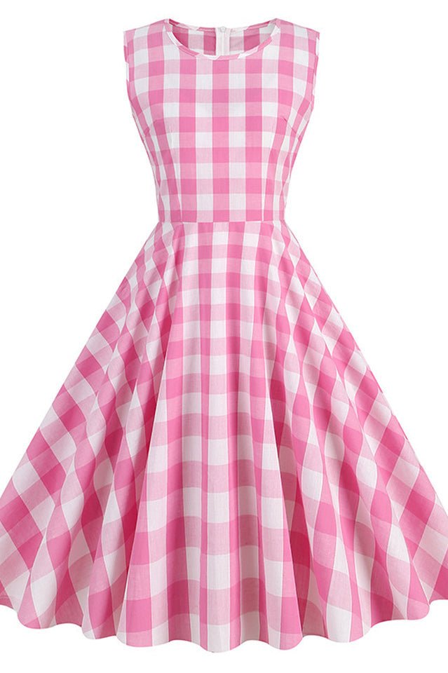 Barbie Movie Margot Pink Plaid Check Dress - WEUXS