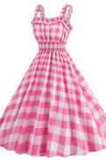 Barbie Movie Margot Pink Plaid Check Dress - WEUXS