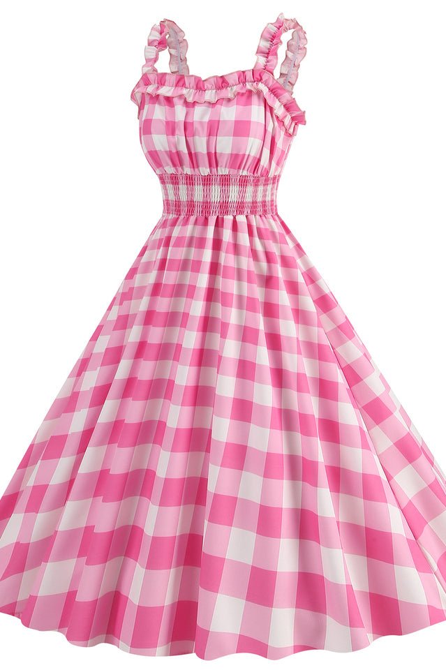 Barbie Movie Margot Pink Plaid Check Dress - WEUXS