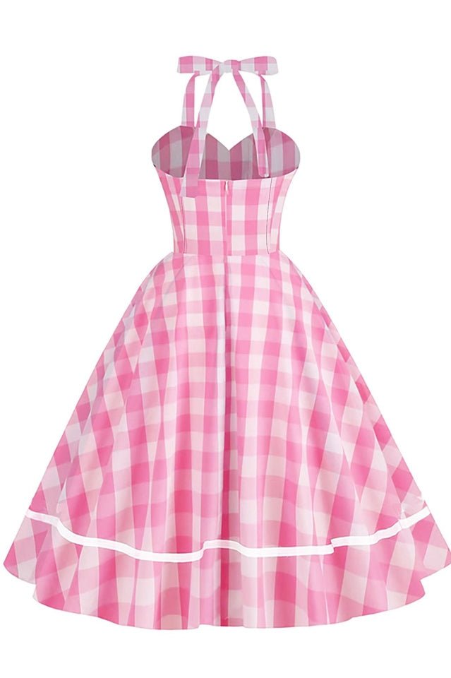 Barbie Movie Margot Pink Plaid Check Dress - WEUXS