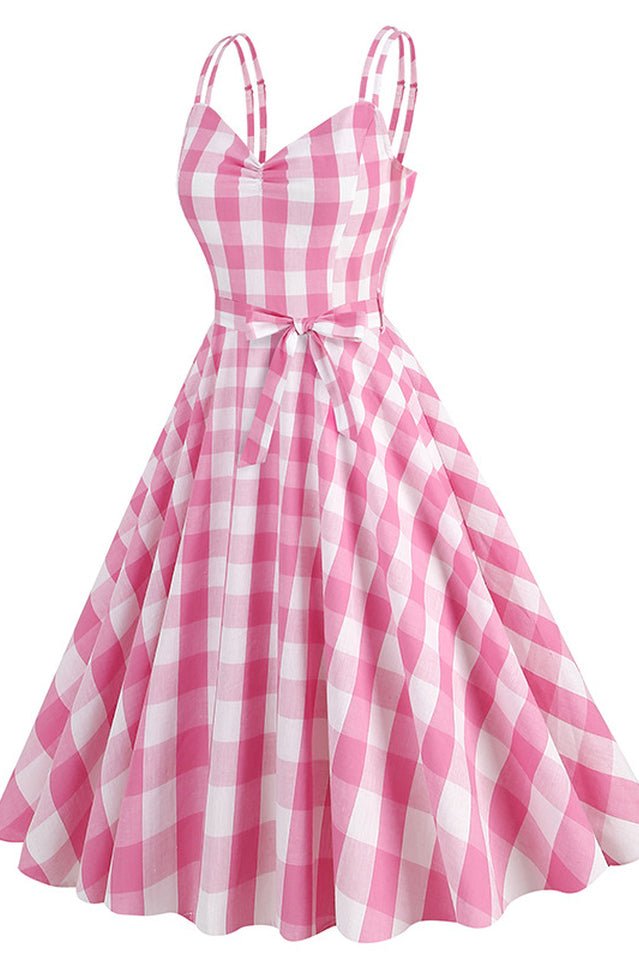 Barbie Movie Margot Pink Plaid Check Dress - WEUXS