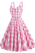 Barbie Movie Margot Pink Plaid Check Dress - WEUXS