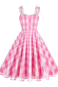 Barbie Movie Margot Pink Plaid Check Dress - WEUXS