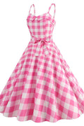 Barbie Movie Margot Pink Plaid Check Dress - WEUXS