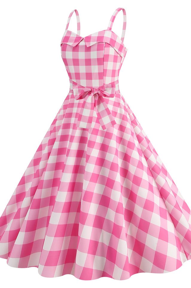 Barbie Movie Margot Pink Plaid Check Dress - WEUXS