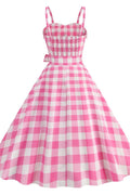 Barbie Movie Margot Pink Plaid Check Dress - WEUXS