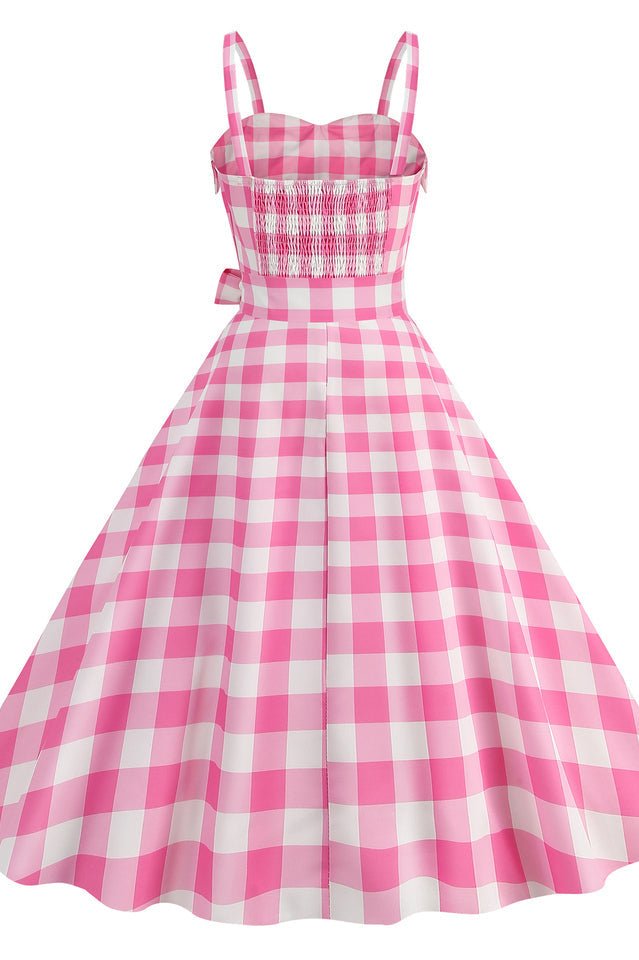 Barbie Movie Margot Pink Plaid Check Dress - WEUXS