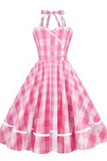 Barbie Movie Margot Pink Plaid Check Dress - WEUXS