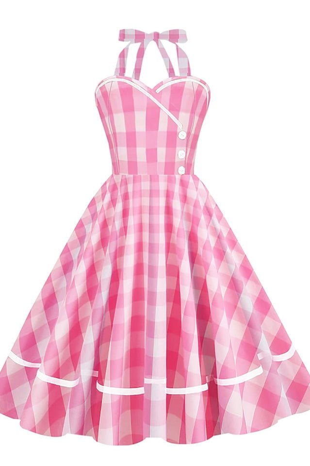 Barbie Movie Margot Pink Plaid Check Dress - WEUXS