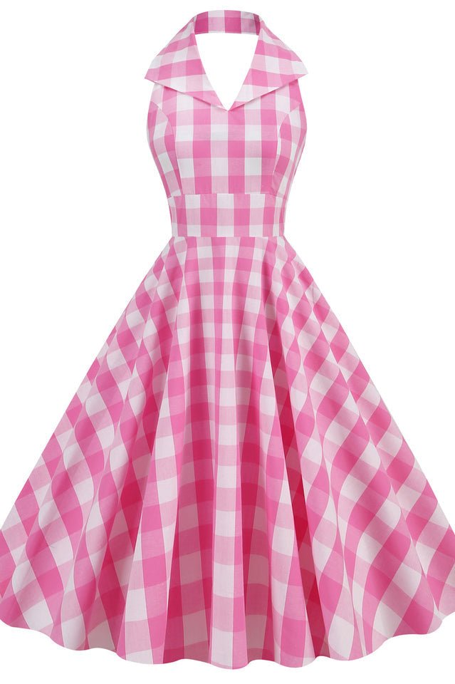 Barbie Movie Margot Pink Plaid Check Dress - WEUXS