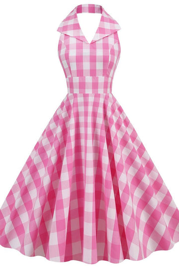 Barbie Movie Margot Pink Plaid Check Dress - WEUXS