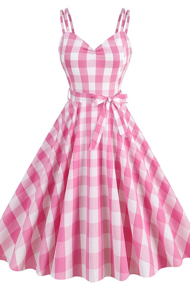Barbie Movie Margot Pink Plaid Check Dress - WEUXS