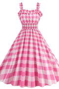 Barbie Movie Margot Pink Plaid Check Dress - WEUXS