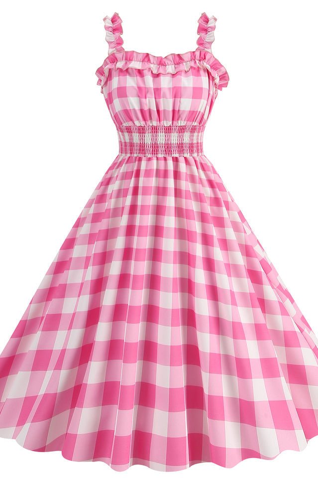 Barbie Movie Margot Pink Plaid Check Dress - WEUXS