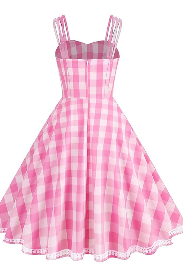 Barbie Movie Margot Pink Plaid Check Dress - WEUXS