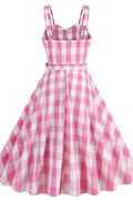 Barbie Movie Margot Pink Plaid Check Dress - WEUXS