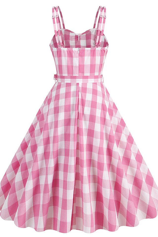 Barbie Movie Margot Pink Plaid Check Dress - WEUXS