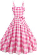 Barbie Movie Margot Pink Plaid Check Dress - WEUXS