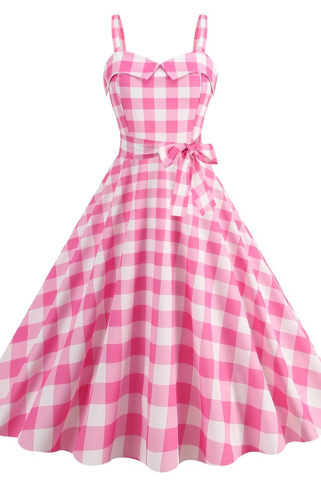 Barbie Movie Margot Pink Plaid Check Dress - WEUXS
