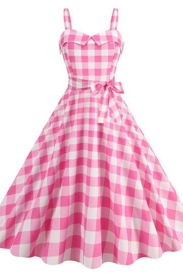 Barbie Movie Margot Pink Plaid Check Dress - WEUXS