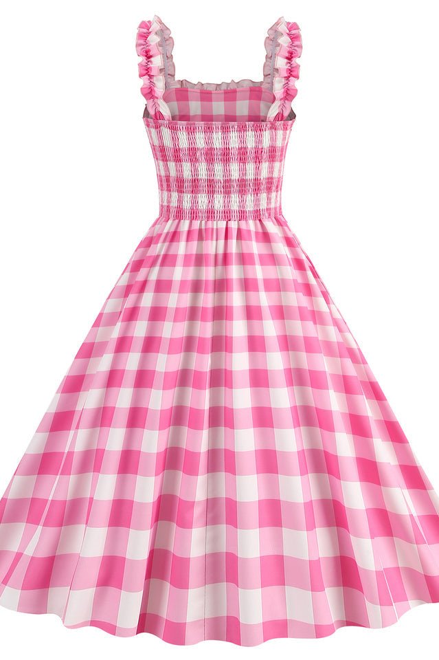 Barbie Movie Margot Pink Plaid Check Dress - WEUXS