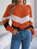 Women's Color Block Chevron Knit Sweater - WEUXS