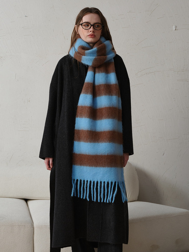 Oversized Fuzzy Wide Stripe Scarf