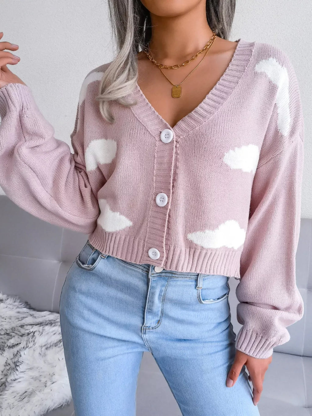 Daydream Sky Cloud Print Knit Cardigan - WEUXS