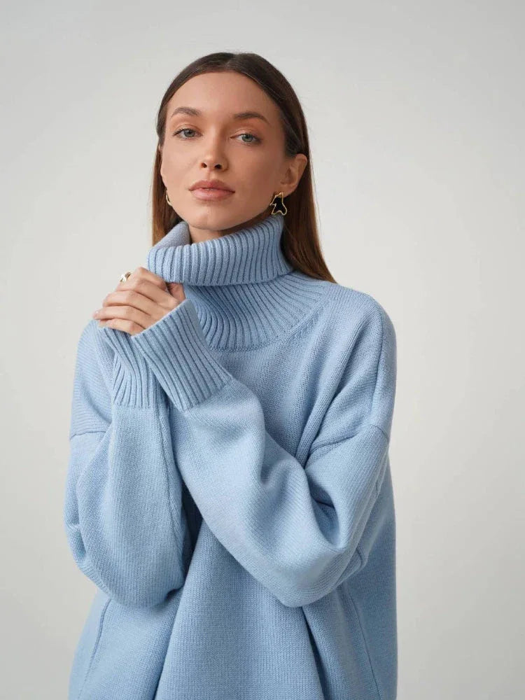 Oversized High Neck Knit Sweater - View 16 | WEUXS