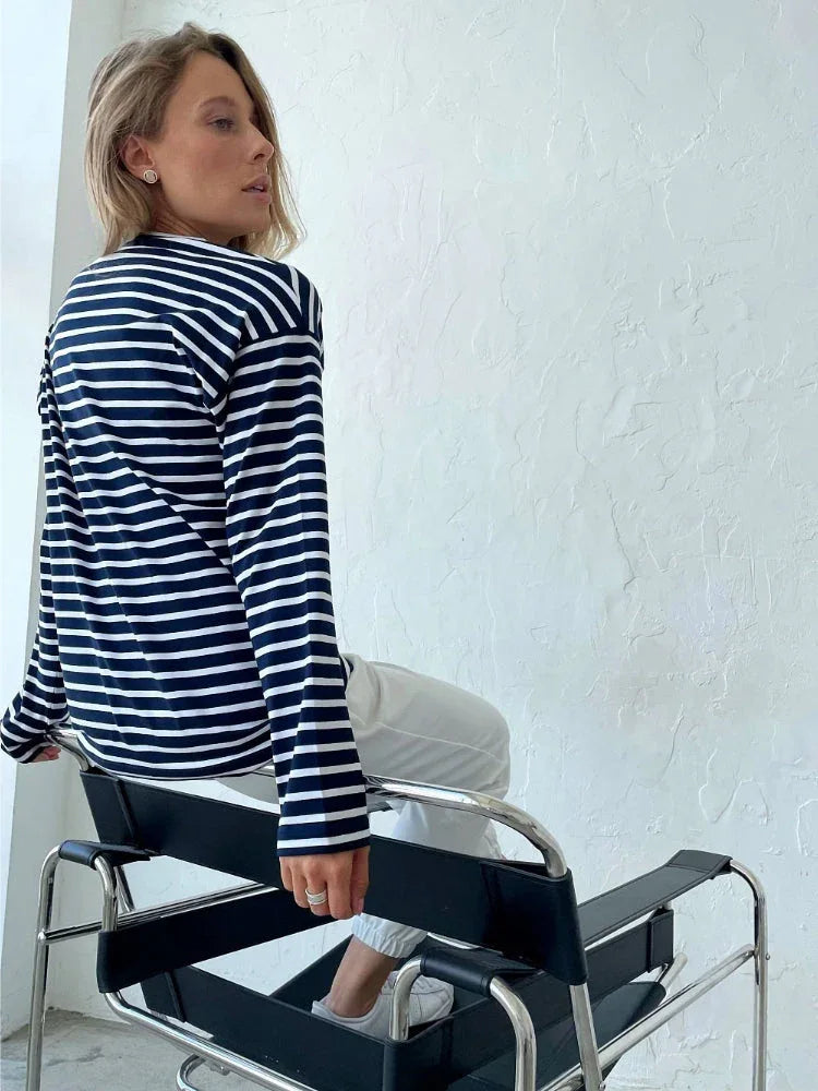 Classic striped long sleeve cotton t-shirt - View 12 | WEUXS