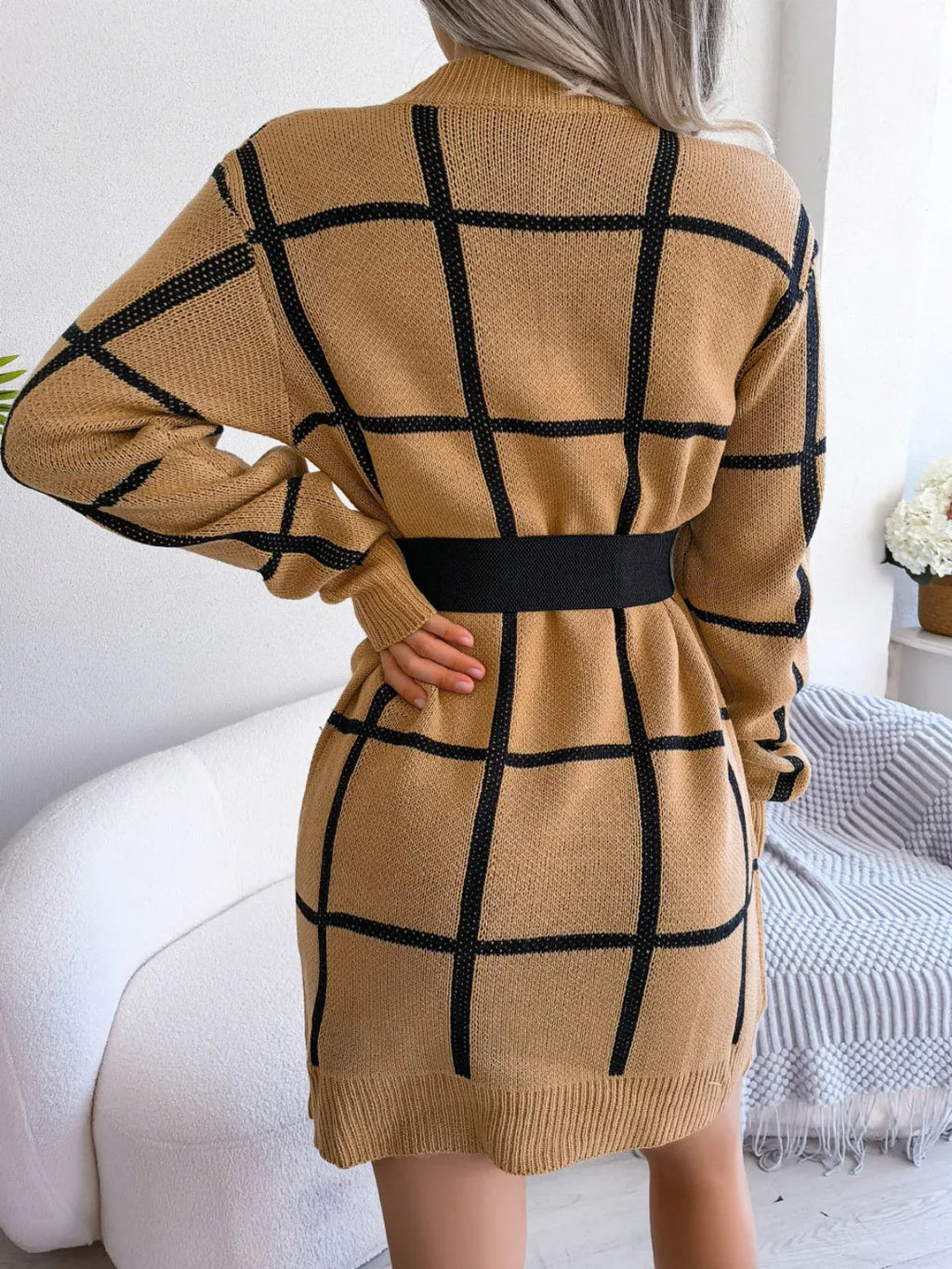 Windowpane Plaid Knit Sweater Dress - View 13 | WEUXS