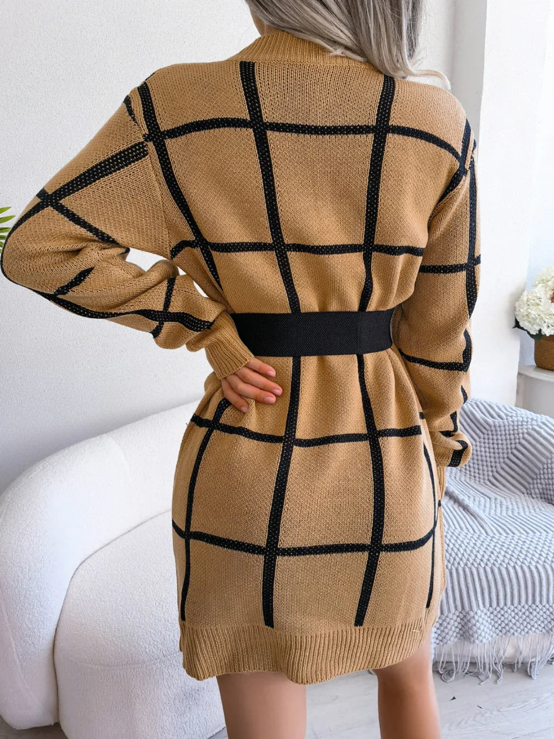 Windowpane Plaid Knit Sweater Dress - View 13 | WEUXS