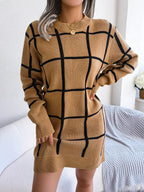 Windowpane Plaid Knit Sweater Dress - View 11 | WEUXS