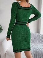Vintage Red Square Neck Knit Dress - View 10 | WEUXS