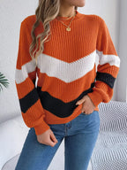 Women's Color Block Chevron Knit Sweater - WEUXS