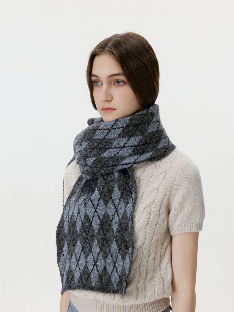 Charcoal Argyle Knit Scarf