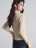 Ribbed knit cropped top with square neckline and bow detail - View 6 | WEUXS