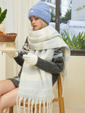 Pastel Blue & White Block Stripe Oversized Scarf - WEUXS