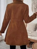 Vintage Chic Faux Suede & Shearling Mid-Length Coat - WEUXS