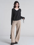 V-neck knit top with ruched side detail - View 6 | WEUXS