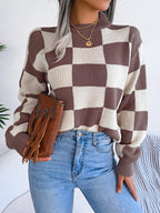 Checkerboard Knit Pullover Sweater - View 21 | WEUXS