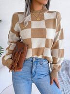 Checkerboard Knit Pullover Sweater - View 11 | WEUXS