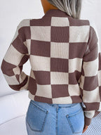 Checkerboard Knit Pullover Sweater - View 23 | WEUXS