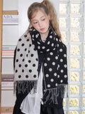 Black White Polka Dot Reversible Oversized Scarf - WEUXS