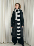 Black White Striped Faux Fur Knit Scarf - WEUXS