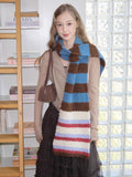 Blue Brown Striped Soft Chunky Knit Scarf - WEUXS