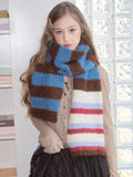 Blue Brown Striped Soft Chunky Knit Scarf - WEUXS
