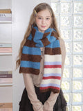 Blue Brown Striped Soft Chunky Knit Scarf - WEUXS