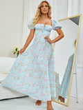 Floral print maxi dress with puff sleeves - View 52 | WEUXS