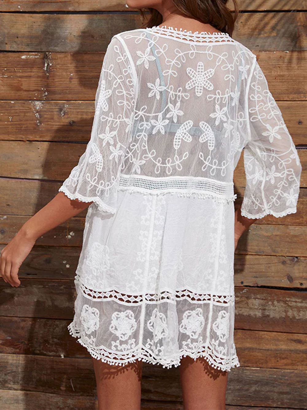 Lace beach cover up mini dress - View 7 | WEUXS